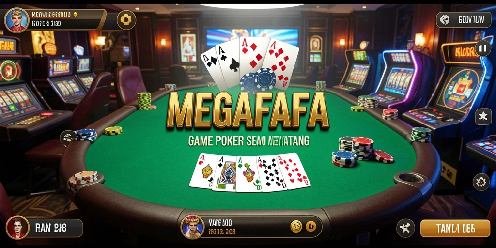 Screenshot gameplay MEGAFAFA yang menampilkan suasana meja poker yang seru.