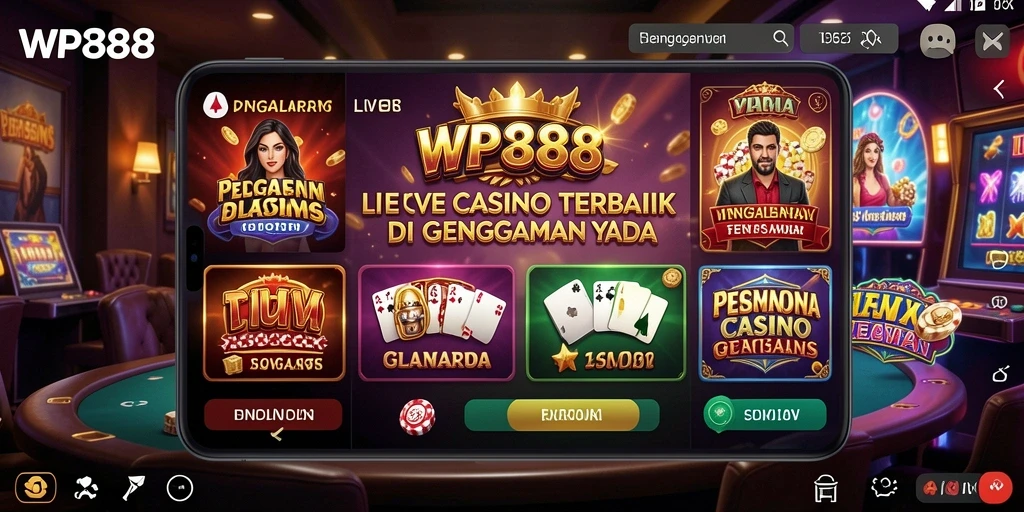 Screenshot gameplay WP888 yang menampilkan dealer dan interaksi langsung.
